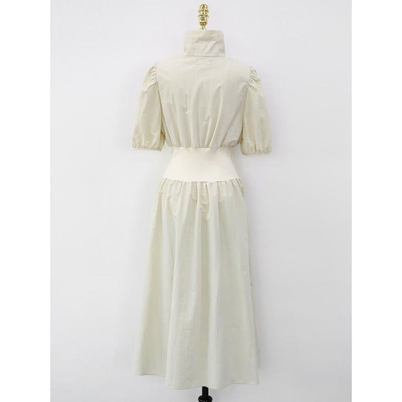 Foreign Trade Women’s Clothing Romantic Korean Chic Short-Sleeved Dress Slim Waist Splicing Dress K-Style - White / All