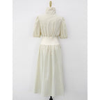 Foreign Trade Women’s Clothing Romantic Korean Chic Short-Sleeved Dress Slim Waist Splicing Dress K-Style - White / All
