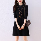 Fake Two-Piece Spliced Plus-Size Dress for Women 2026 Spring New Korean Style Slim-Fit Black Dress