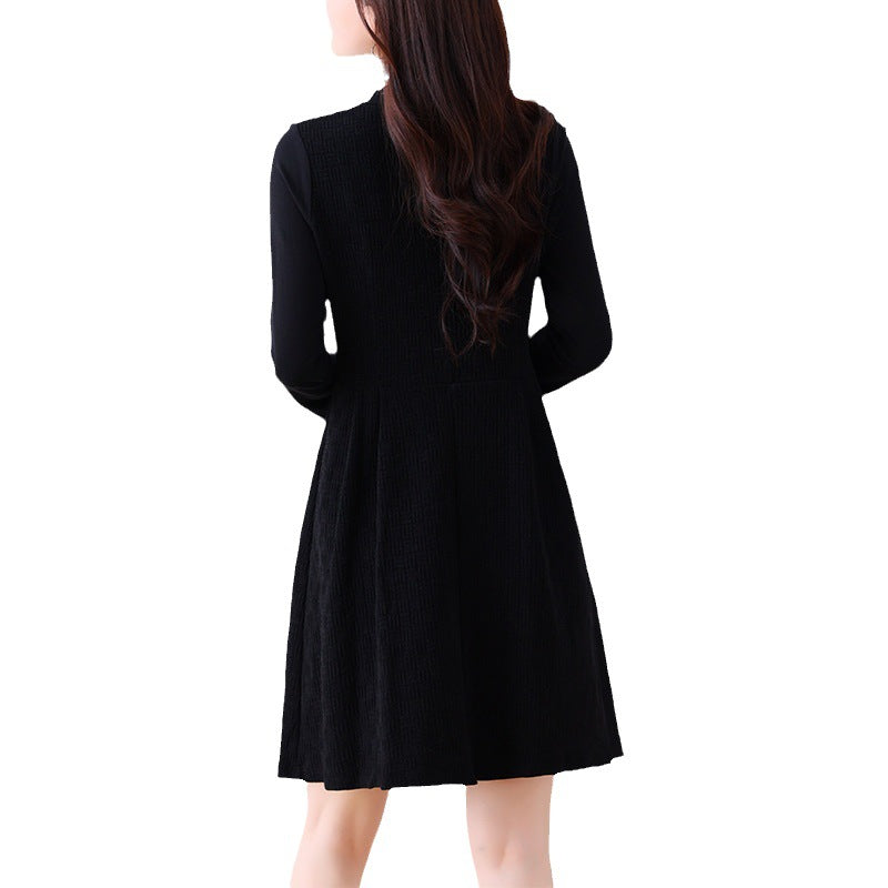 Fake Two-Piece Spliced Plus-Size Dress for Women 2026 Spring New Korean Style Slim-Fit Black Dress