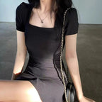 Black Hepburn Style Short dress Summer Collar Fishtail Small Black Dress High Sense Korean Style Wear Small