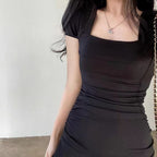 Black Hepburn Style Short dress Summer Collar Fishtail Small Black Dress High Sense Korean Style Wear Small