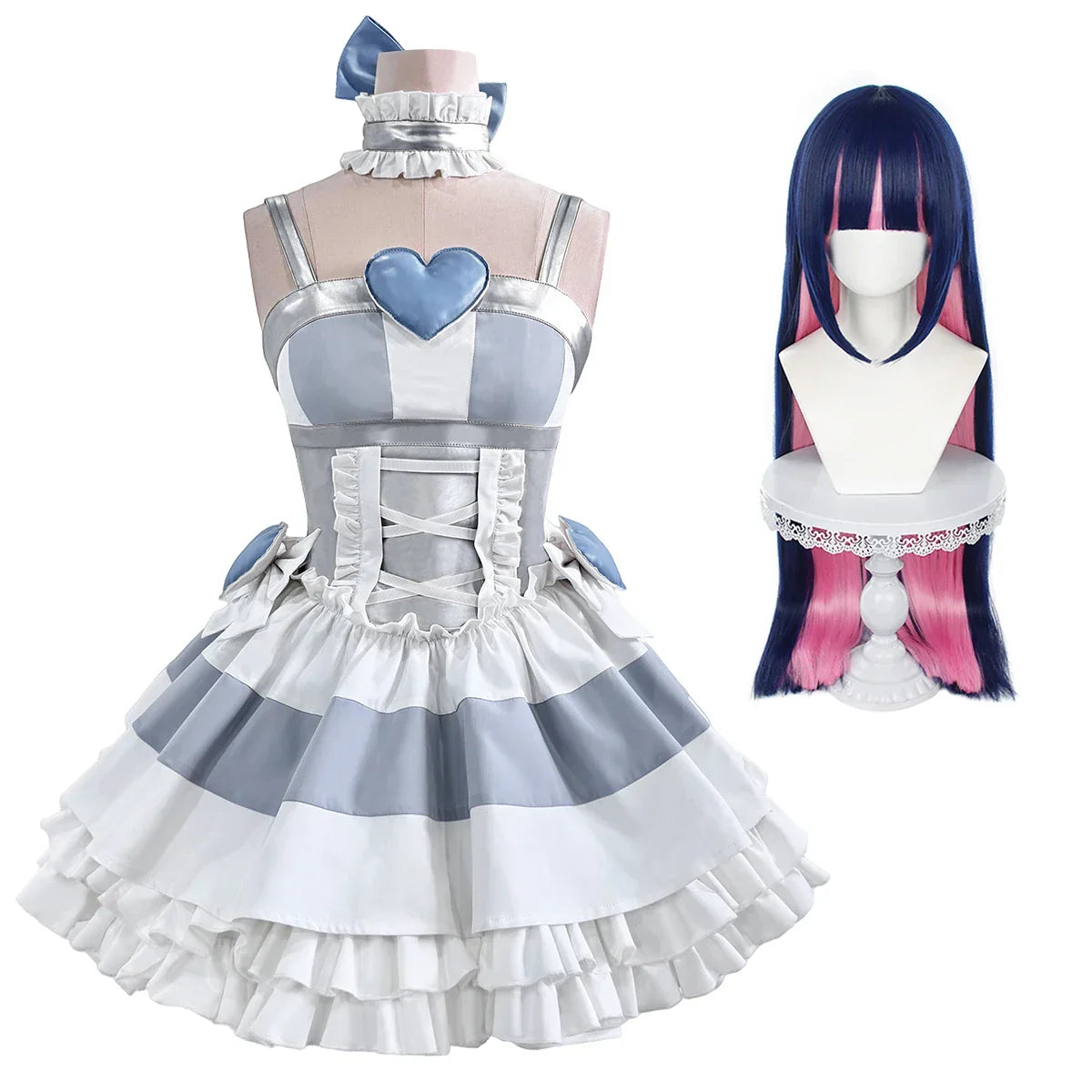 HOLOUN Stocking Panty Anime Stocking Anarchy Cosplay Costume Wig Dress Stockings Bowknot Cos Convention - Costume Pink