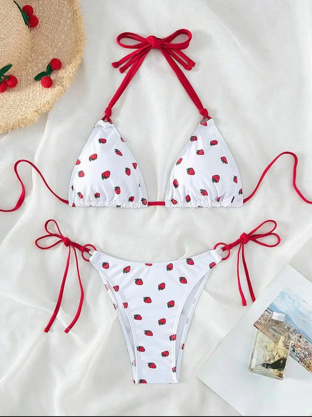 Sexy women cute strawberry print halter string micro bikini sets two pieces swimsuit Swimwear bathing suit beach