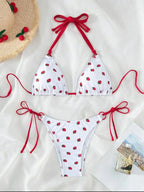 Sexy women cute strawberry print halter string micro bikini sets two pieces swimsuit Swimwear bathing suit beach