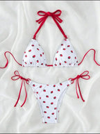 Sexy women cute strawberry print halter string micro bikini sets two pieces swimsuit Swimwear bathing suit beach