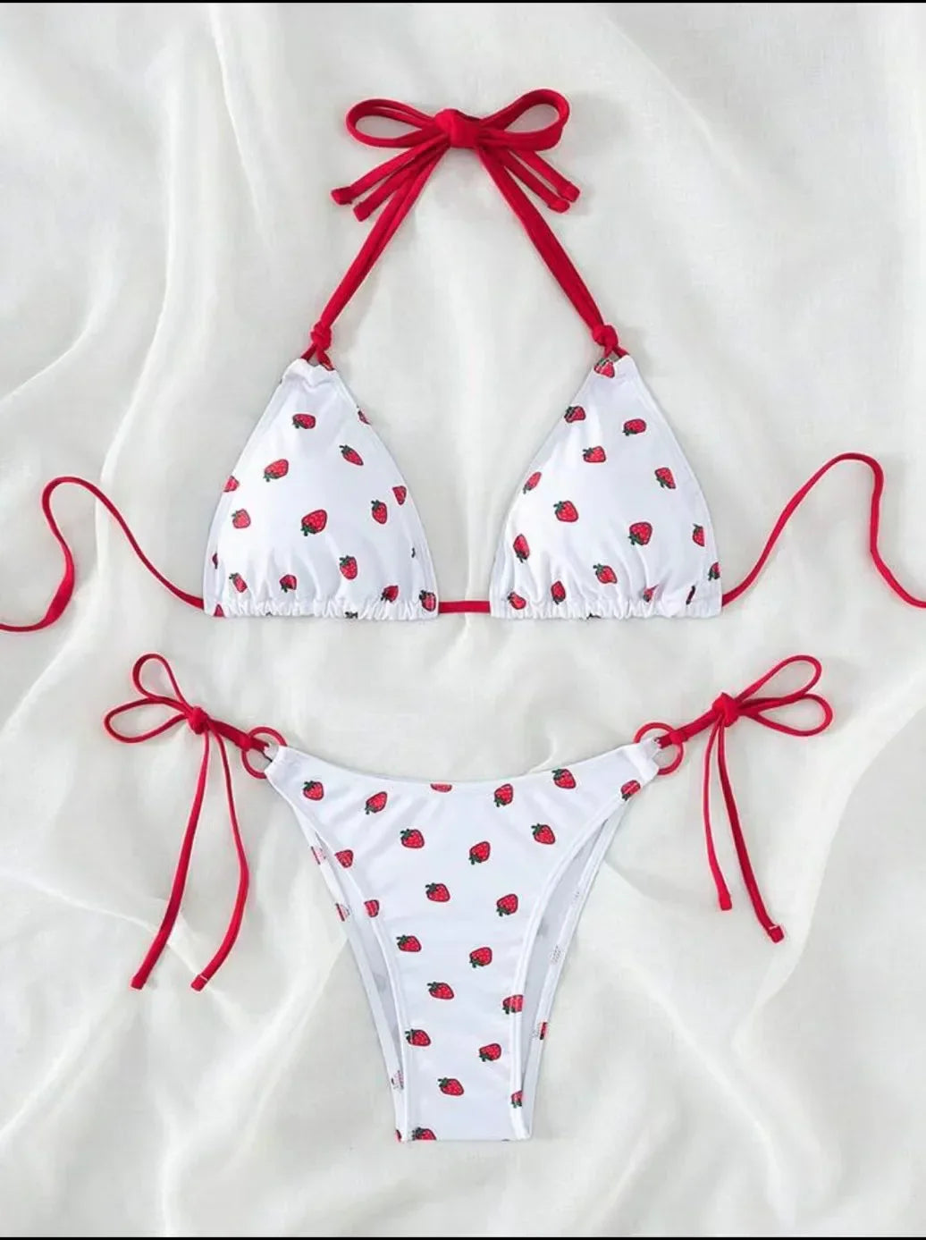 Sexy women cute strawberry print halter string micro bikini sets two pieces swimsuit Swimwear bathing suit beach