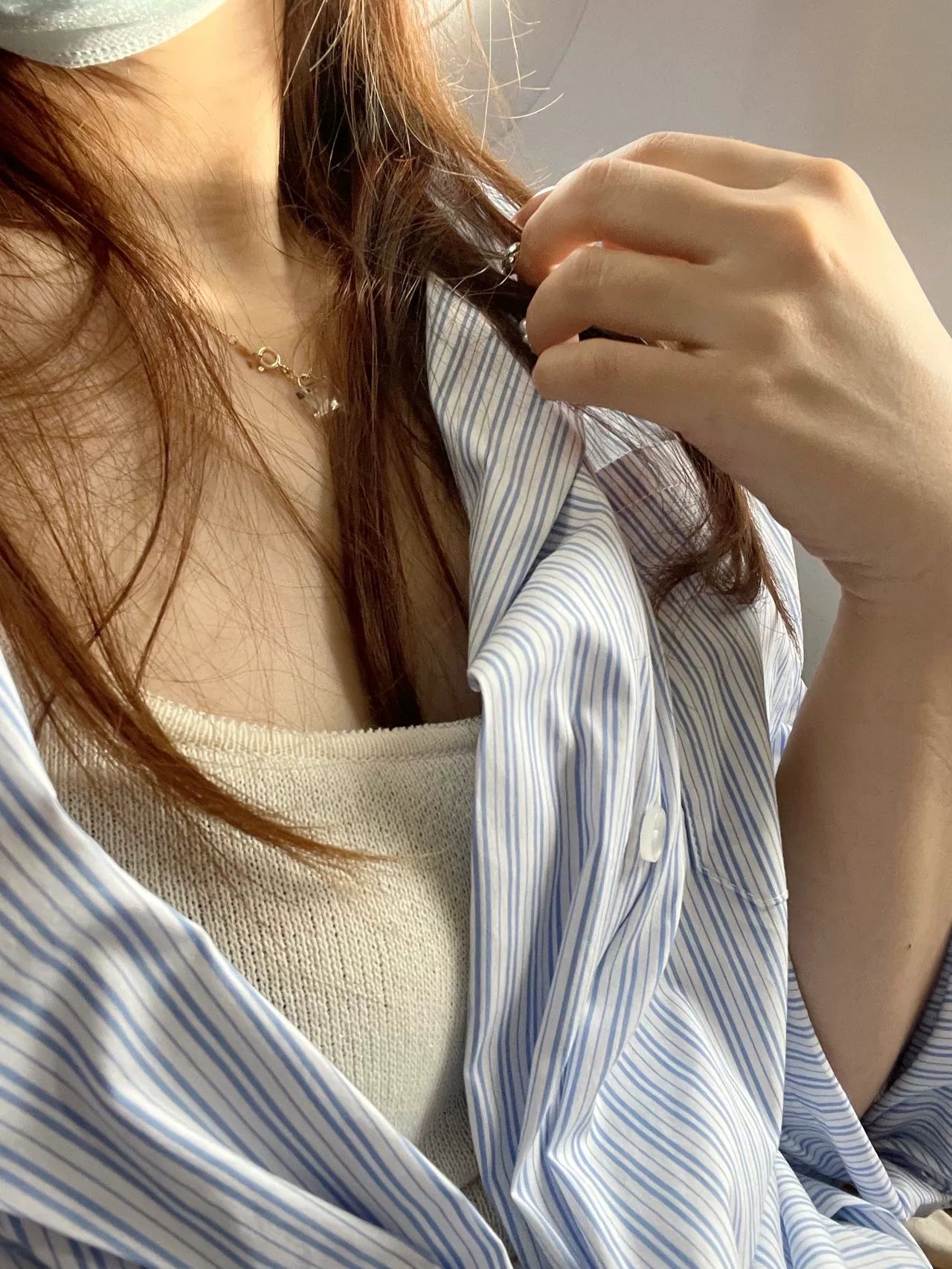 Blue Striped Summer Commuter Shirt - kawaii-inspired outfit in pastel colors - 2029569