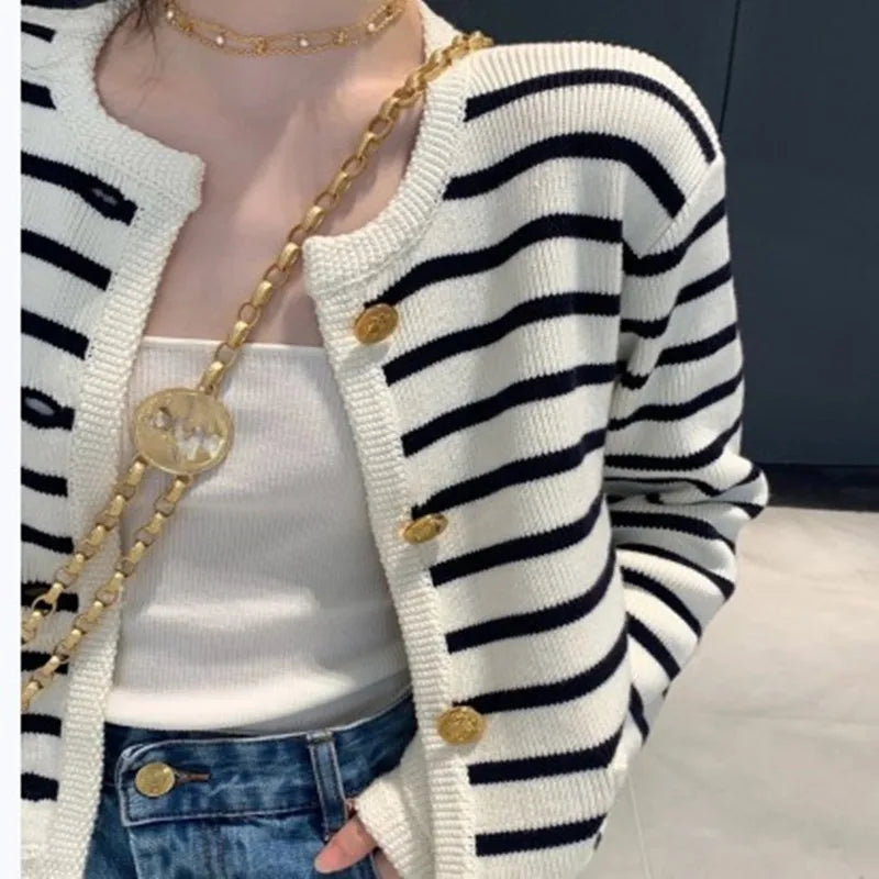 Striped Cropped Cardigan Top - Cropped Cardigan Top