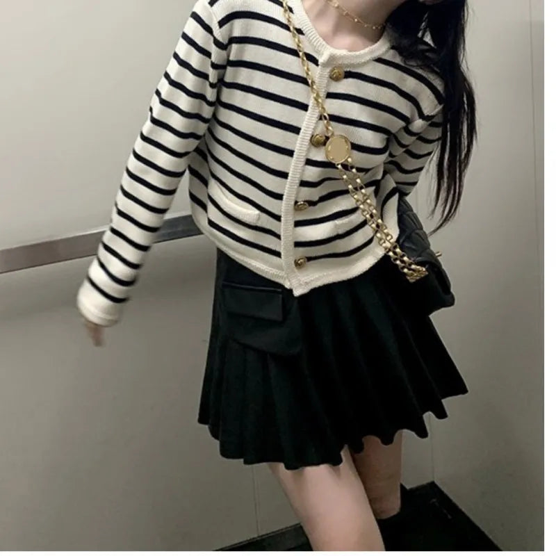 Striped Cropped Cardigan Top - Cropped Cardigan Top