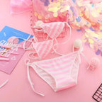 Japan Sexy Lingerie Lolita Kawaii Blue Pink White Striped Mini Bikini Adult Cosplay Women Bra Underwear Frenum Swimsuit