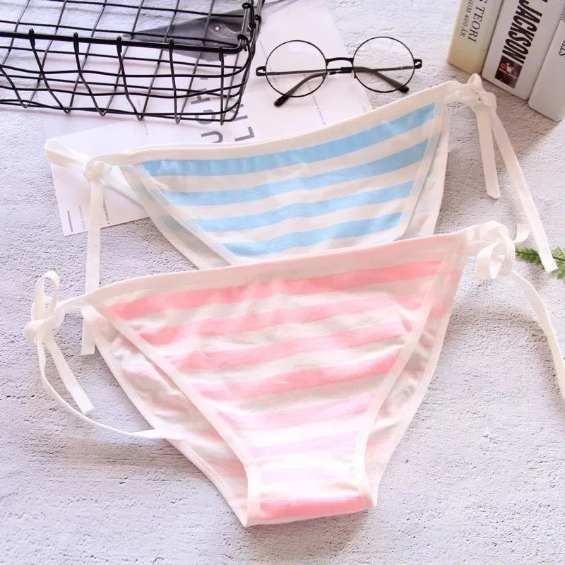 Japan Sexy Lingerie Lolita Kawaii Blue Pink White Striped Mini Bikini Adult Cosplay Women Bra Underwear Frenum Swimsuit