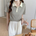 Paris Stripe Polo Tee – Cafe Cozy Edition - kawaii-inspired outfit in pastel colors - 9491857
