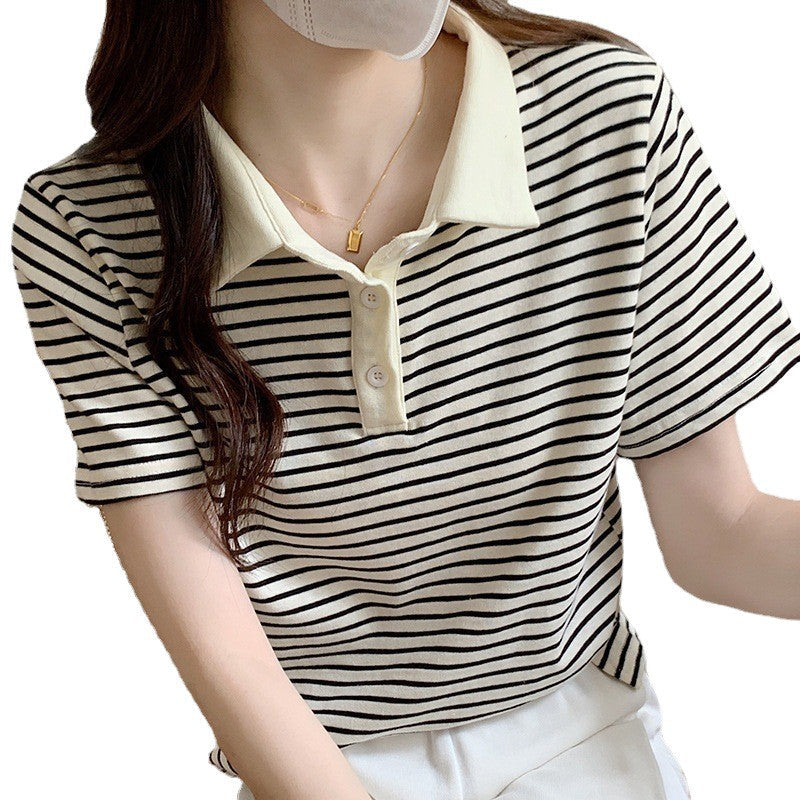 Paris Stripe Polo Tee – Cafe Cozy Edition - kawaii-inspired outfit in pastel colors - 9993503