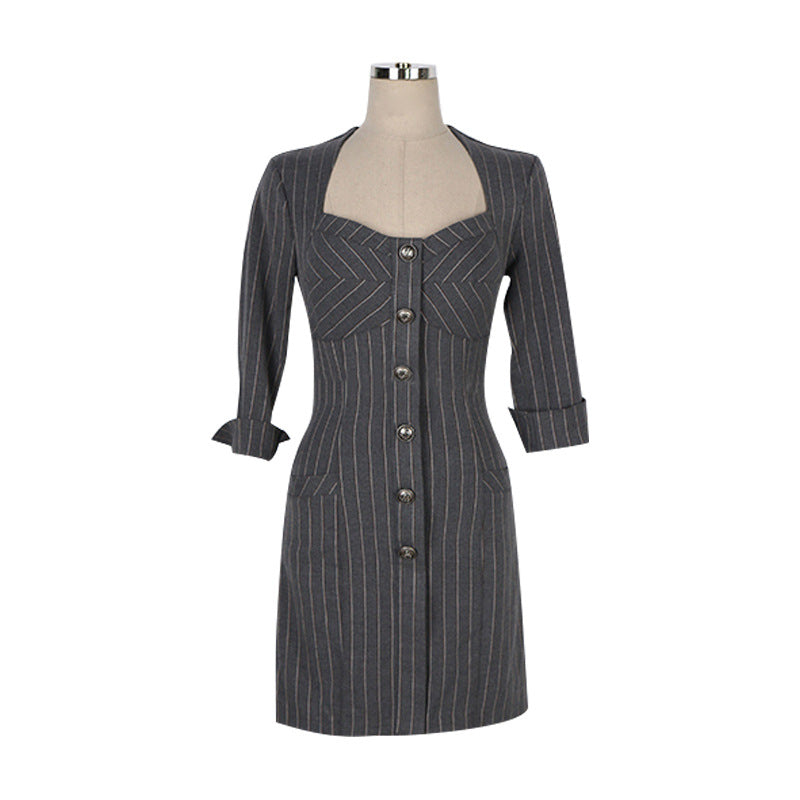 Foreign Trade Women’s Clothing 2023 Autum New K-Style Celebrity Style Square Collar Elegant Stripesd Slim Sexy Jumpsuit