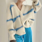 South Korea Dongdaemun Striped Cardigan Sweater Coat Women’s Loose Lazy Outer Wear Color-matching V-neck Trendy Sweater