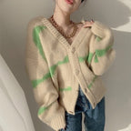 South Korea Dongdaemun Striped Cardigan Sweater Coat Women’s Loose Lazy Outer Wear Color-matching V-neck Trendy Sweater