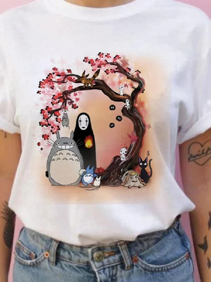Summer men and women short-sleeved Studio Ghibli Totoro T-shirt Harajuku Kawaii Totoro Ghibli comfortable casual