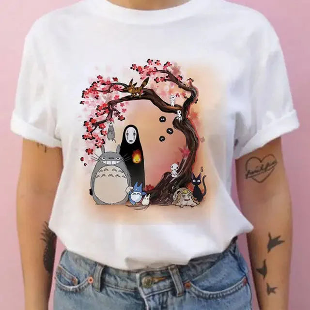 Summer men and women short-sleeved Studio Ghibli Totoro T-shirt Harajuku Kawaii Totoro Ghibli comfortable casual