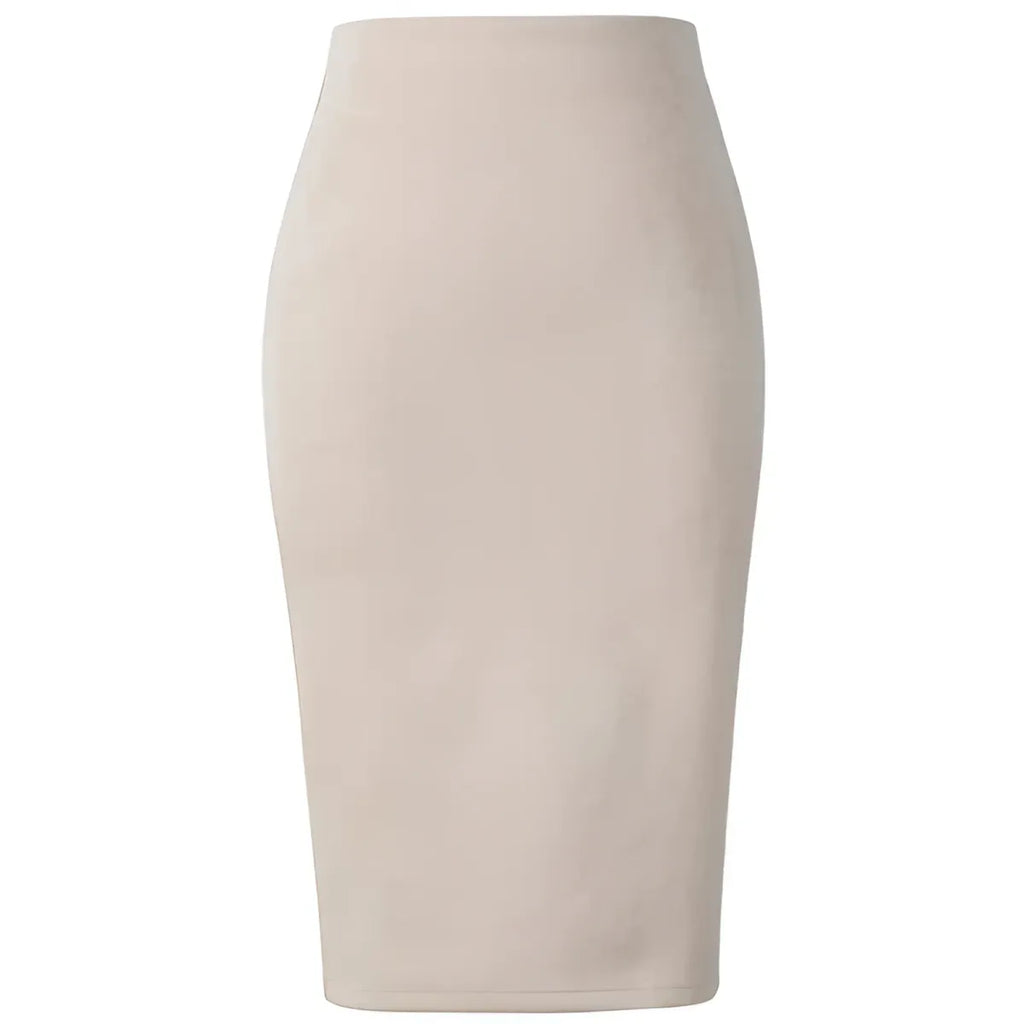 Suede Midi Pencil Skirt for Women - High Waist Elastic Waist - Beige / M - Midi Pencil Skirt