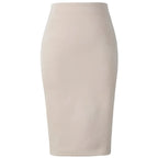 Suede Midi Pencil Skirt for Women - High Waist Elastic Waist - Beige / M - Midi Pencil Skirt