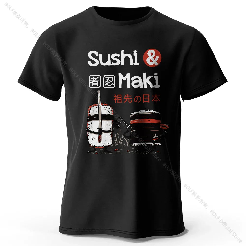 Kawaii Sushi Harajuku Printed 100% Cotton T-Shirt Soft & Breathable Round Neck Short Sleeve Tee Unisex Cute Style