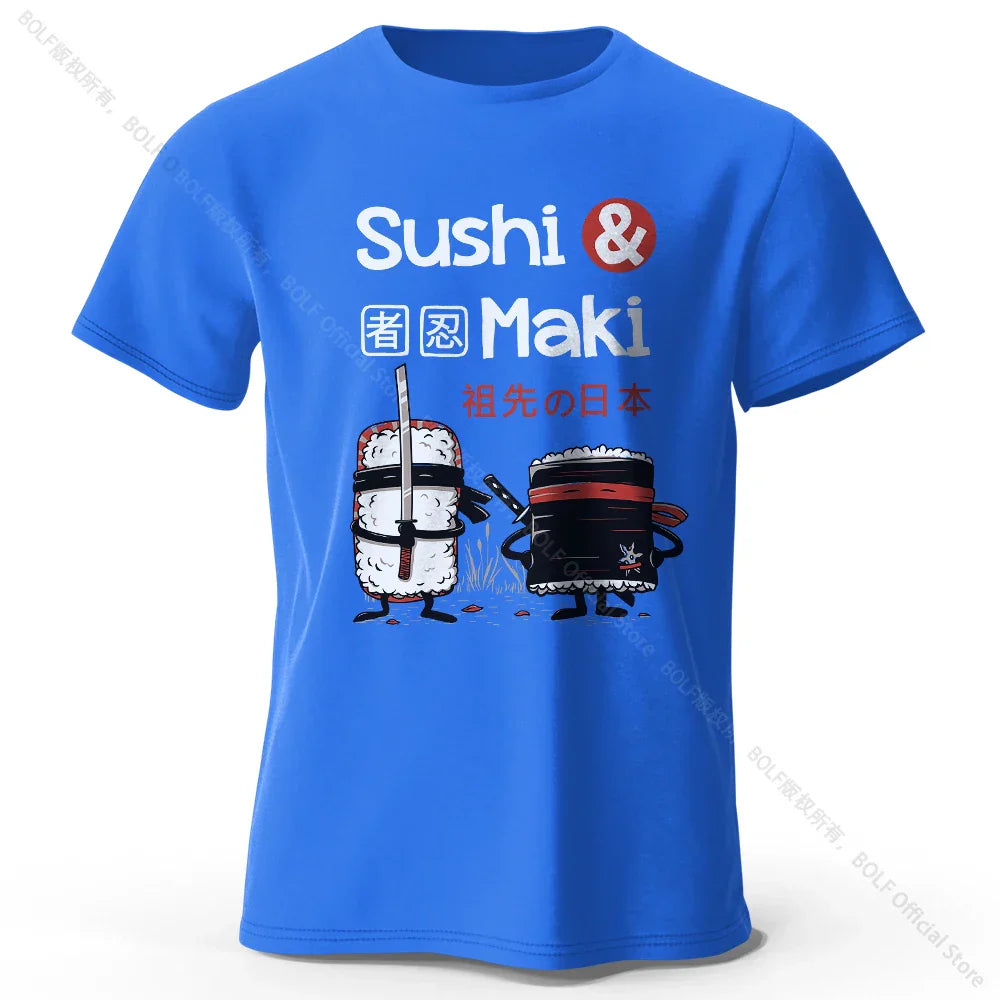 Kawaii Sushi Harajuku Printed 100% Cotton T-Shirt Soft & Breathable Round Neck Short Sleeve Tee Unisex Cute Style