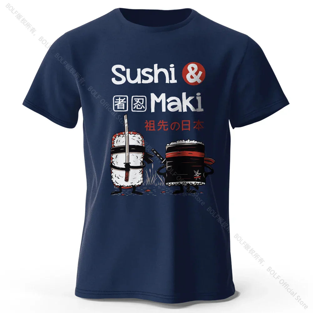 Kawaii Sushi Harajuku Printed 100% Cotton T-Shirt Soft & Breathable Round Neck Short Sleeve Tee Unisex Cute Style
