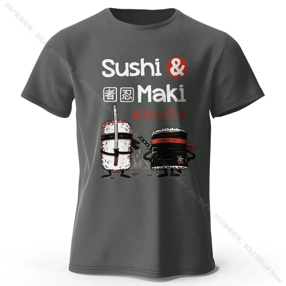 Kawaii Sushi Harajuku Printed 100% Cotton T-Shirt Soft & Breathable Round Neck Short Sleeve Tee Unisex Cute Style