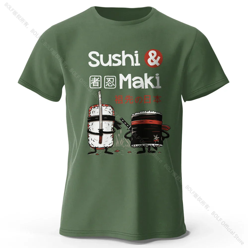 Kawaii Sushi Harajuku Printed 100% Cotton T-Shirt Soft & Breathable Round Neck Short Sleeve Tee Unisex Cute Style