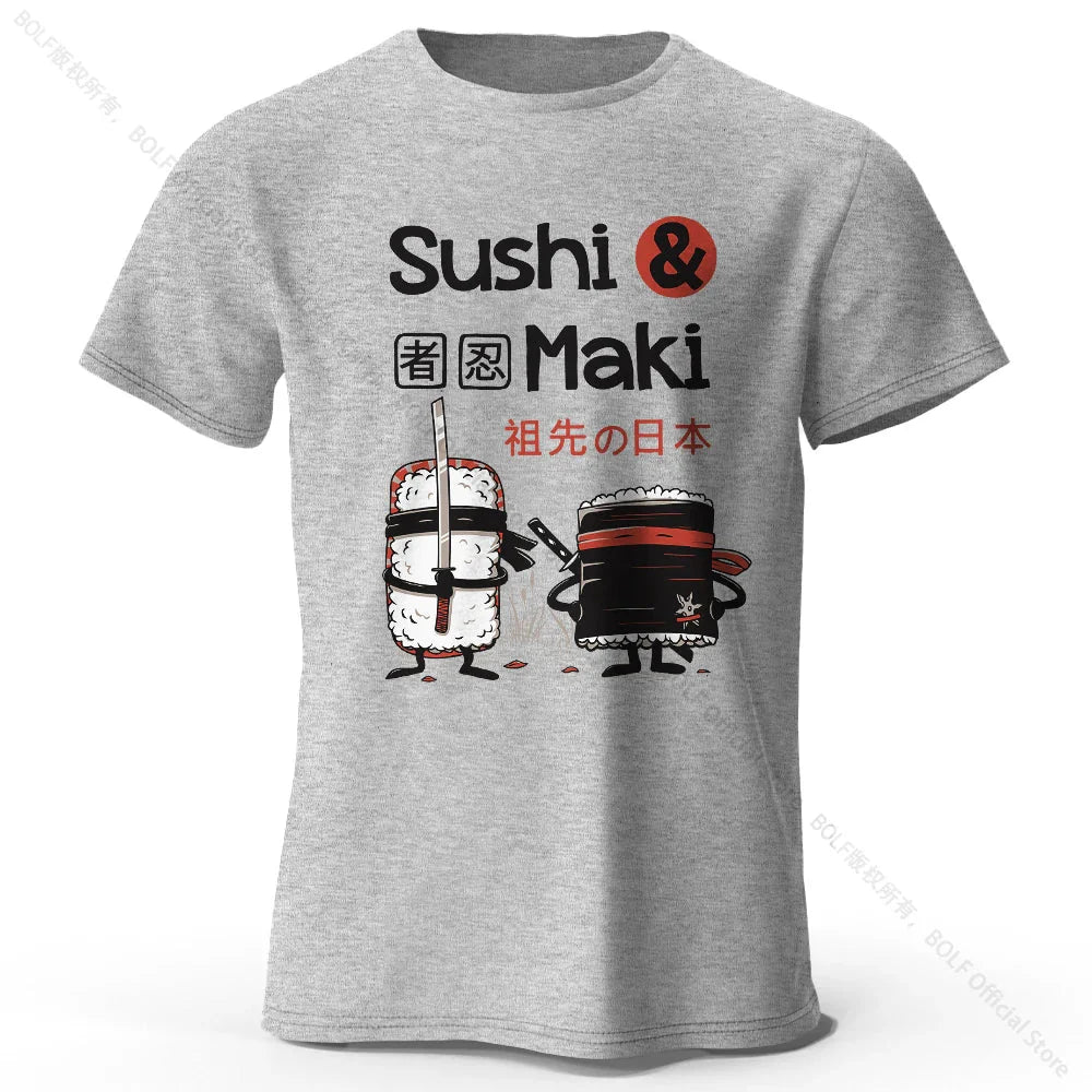 Kawaii Sushi Harajuku Printed 100% Cotton T-Shirt Soft & Breathable Round Neck Short Sleeve Tee Unisex Cute Style