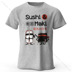 Kawaii Sushi Harajuku Printed 100% Cotton T-Shirt Soft & Breathable Round Neck Short Sleeve Tee Unisex Cute Style