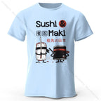 Kawaii Sushi Harajuku Printed 100% Cotton T-Shirt Soft & Breathable Round Neck Short Sleeve Tee Unisex Cute Style