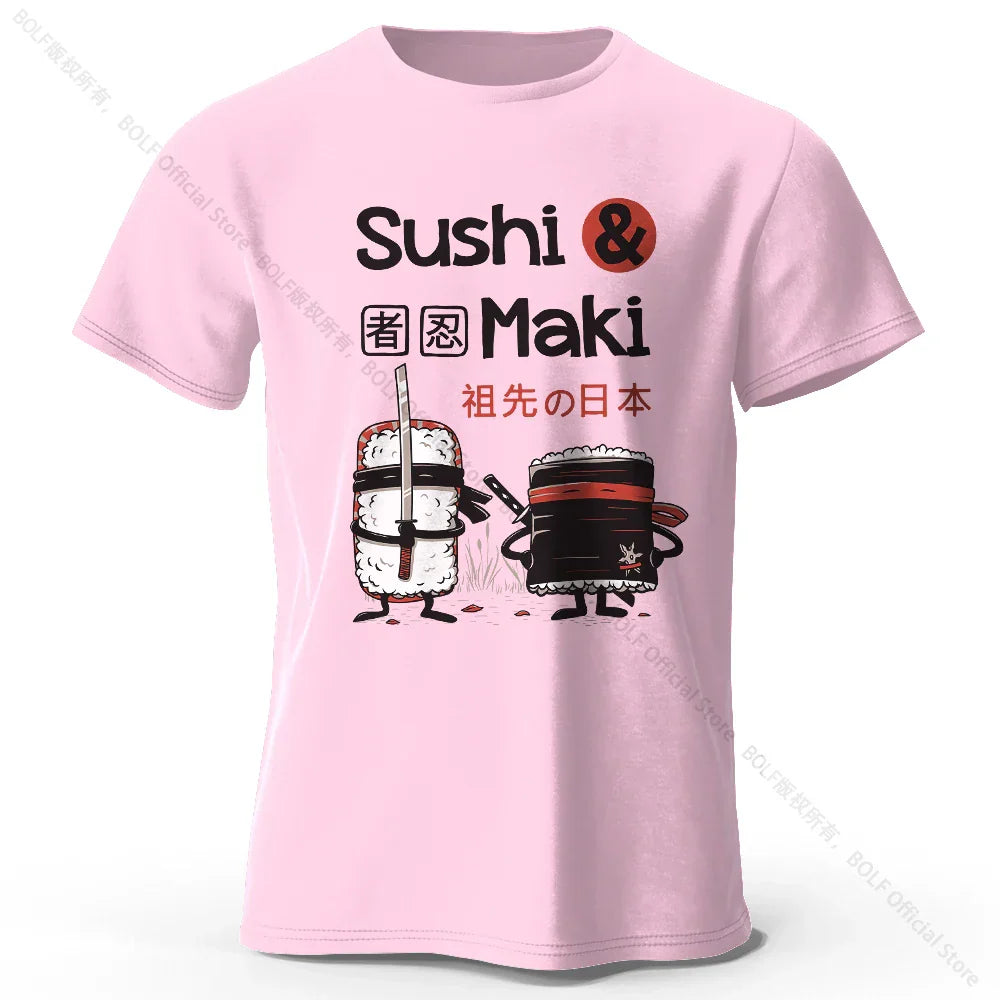 Kawaii Sushi Harajuku Printed 100% Cotton T-Shirt Soft & Breathable Round Neck Short Sleeve Tee Unisex Cute Style