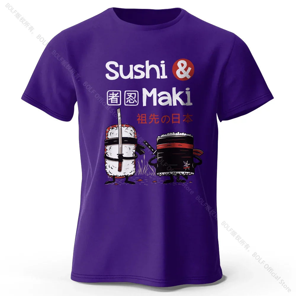 Kawaii Sushi Harajuku Printed 100% Cotton T-Shirt Soft & Breathable Round Neck Short Sleeve Tee Unisex Cute Style