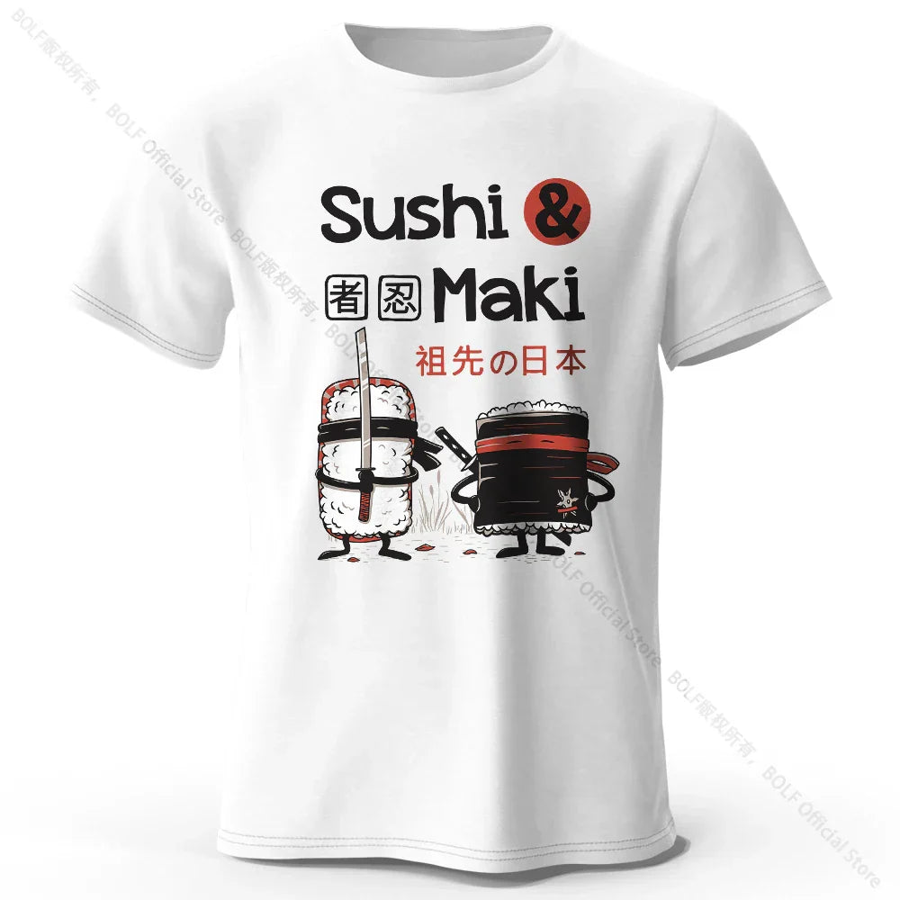 Kawaii Sushi Harajuku Printed 100% Cotton T-Shirt Soft & Breathable Round Neck Short Sleeve Tee Unisex Cute Style