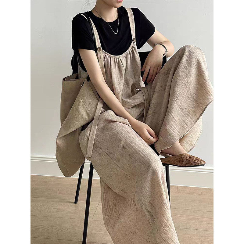 Japanese Retro Linen Suspender Pants - kawaii-inspired outfit in pastel colors - 64292729