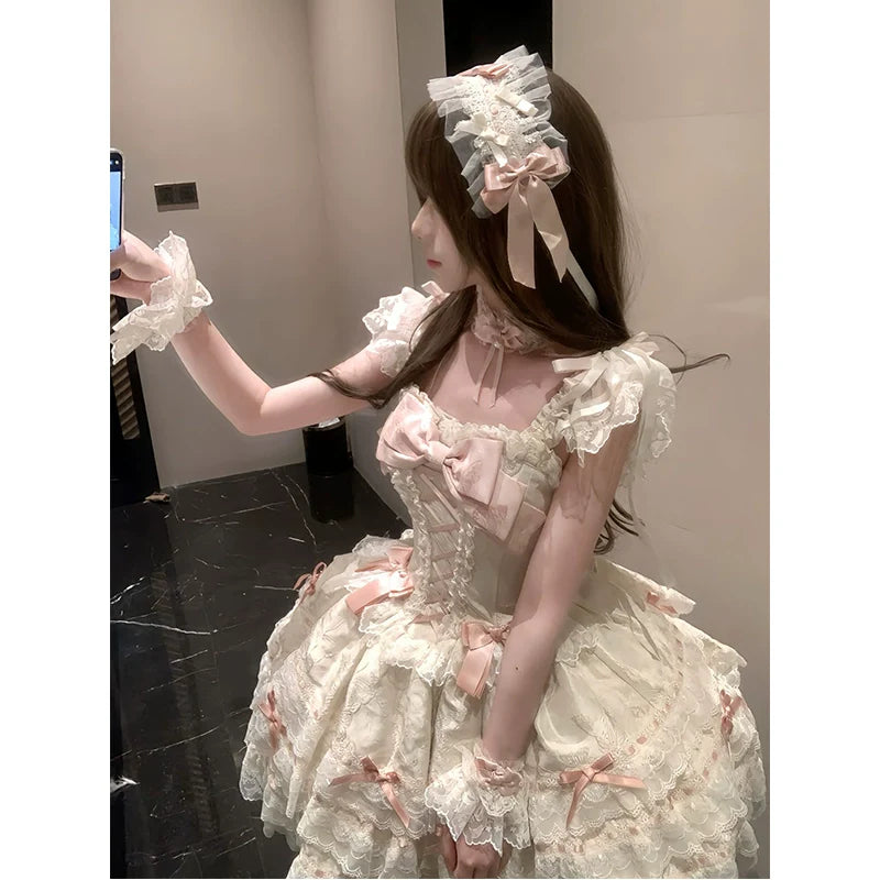 Blush Lace Princess Tea Party Lolita Dress - kawaii-inspired outfit in pastel colors - 83974282