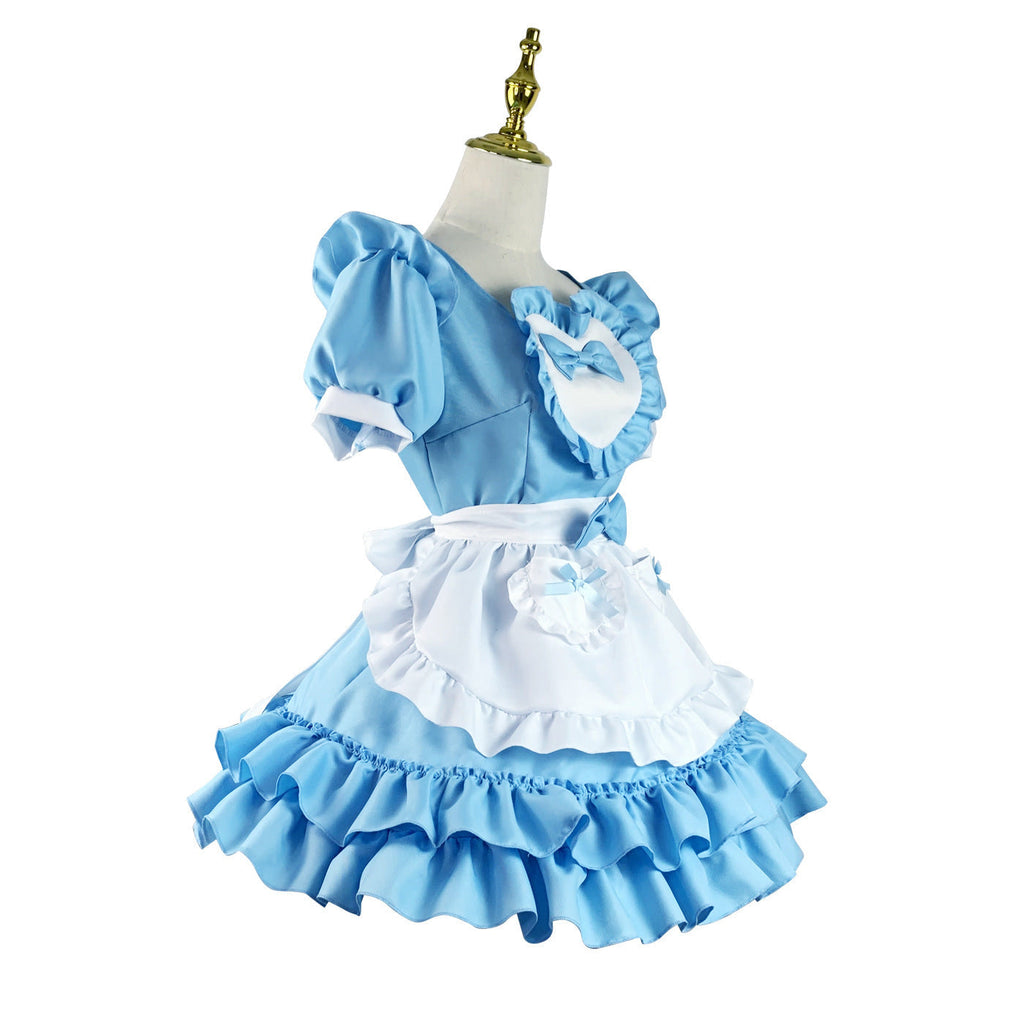 Japanese-Style Sexy Cream Sweetheart Maid Outfit Blue Pure Lolita Dress