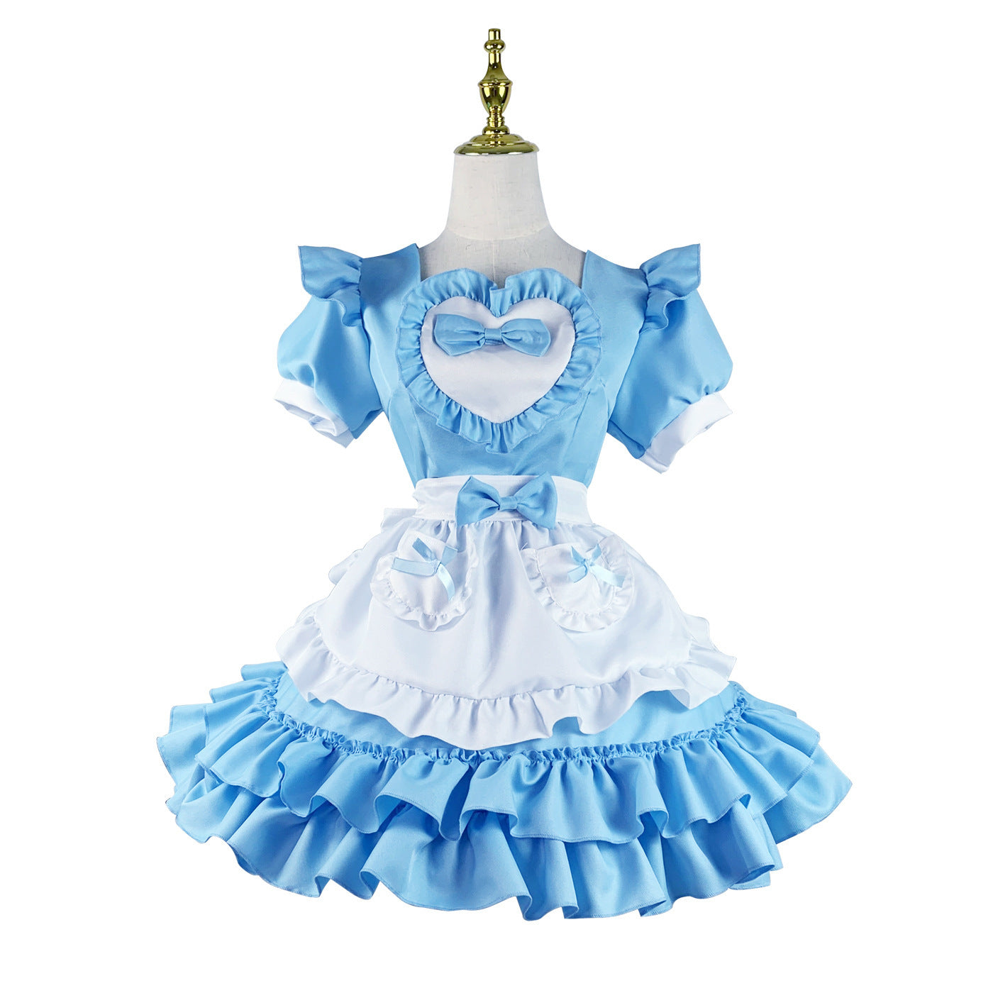 Japanese-Style Sexy Cream Sweetheart Maid Outfit Blue Pure Lolita Dress - Multicolored / S