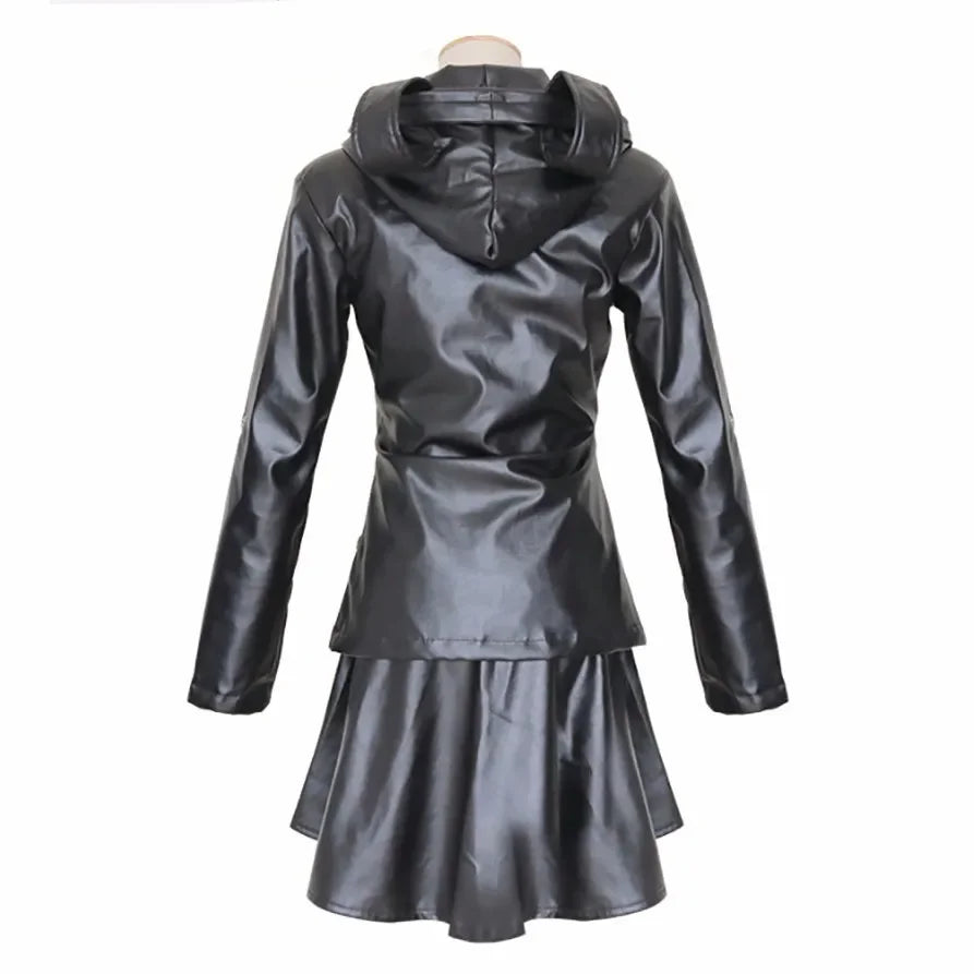 Anime Tokyo Ghoul Touka Kirishima Cosplay Costume Full Set Uniform PU Leather Black Dress Hoodie Women Halloween