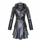 Anime Tokyo Ghoul Touka Kirishima Cosplay Costume Full Set Uniform PU Leather Black Dress Hoodie Women Halloween
