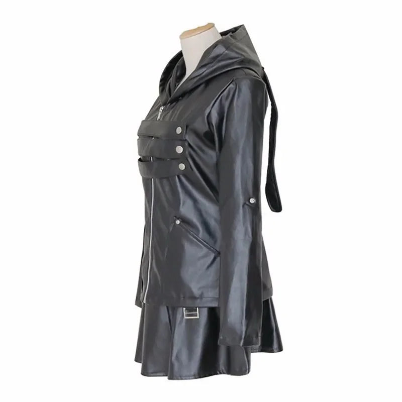Anime Tokyo Ghoul Touka Kirishima Cosplay Costume Full Set Uniform PU Leather Black Dress Hoodie Women Halloween