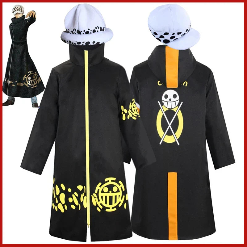 Anime Piece Pirate Trafalgar D. Water Law Cosplay Costume Black Cloak Hat Pant Long Windbreaker Jacket Party Carnival