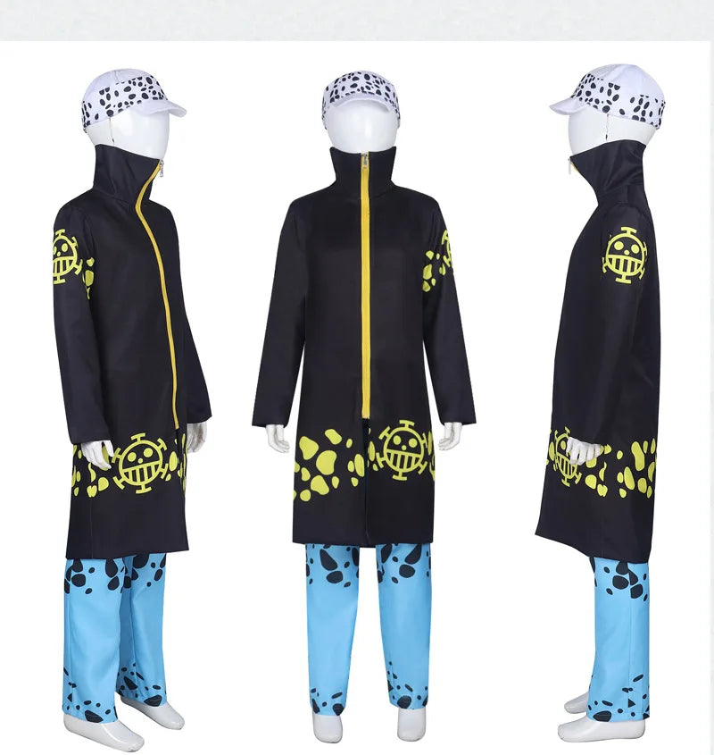 Anime Piece Pirate Trafalgar D. Water Law Cosplay Costume Black Cloak Hat Pant Long Windbreaker Jacket Party Carnival