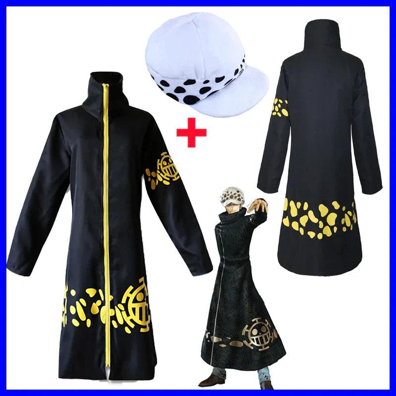 Anime Piece Pirate Trafalgar D. Water Law Cosplay Costume Black Cloak Hat Pant Long Windbreaker Jacket Party Carnival