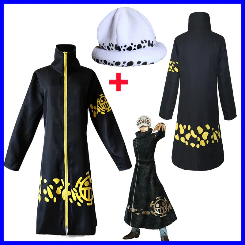 Anime Piece Pirate Trafalgar D. Water Law Cosplay Costume Black Cloak Hat Pant Long Windbreaker Jacket Party Carnival