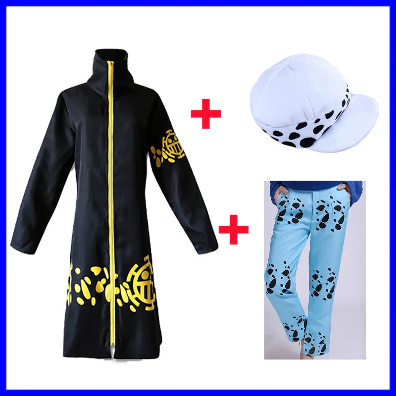 Anime Piece Pirate Trafalgar D. Water Law Cosplay Costume Black Cloak Hat Pant Long Windbreaker Jacket Party Carnival