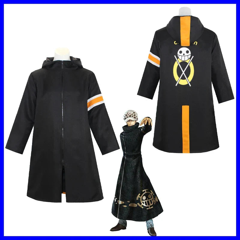 Anime Piece Pirate Trafalgar D. Water Law Cosplay Costume Black Cloak Hat Pant Long Windbreaker Jacket Party Carnival