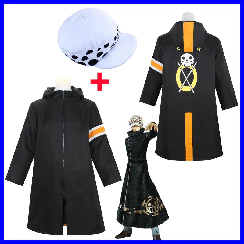 Anime Piece Pirate Trafalgar D. Water Law Cosplay Costume Black Cloak Hat Pant Long Windbreaker Jacket Party Carnival